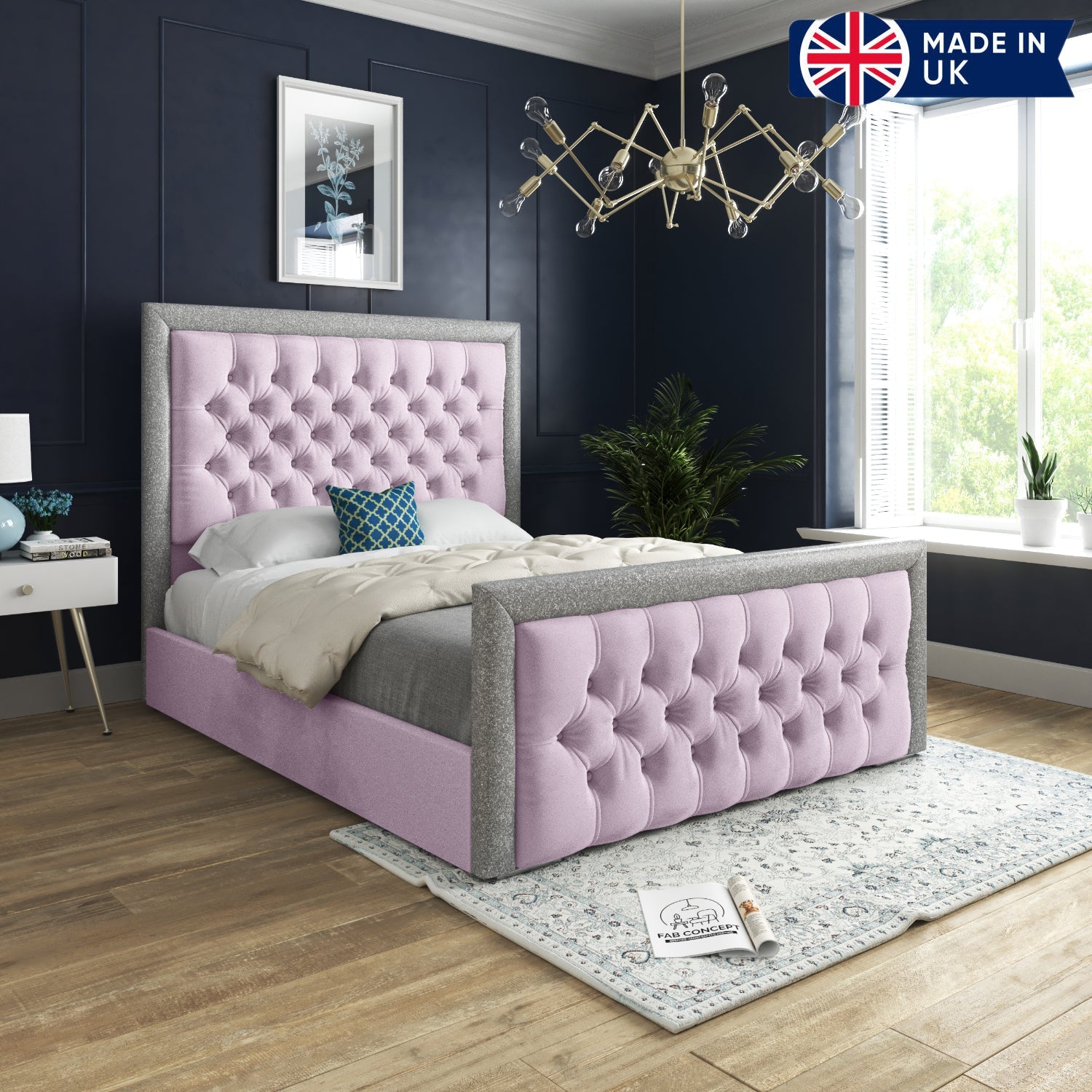 Hessie Glitter Border Upholstered Soft Velvet Bed Frame