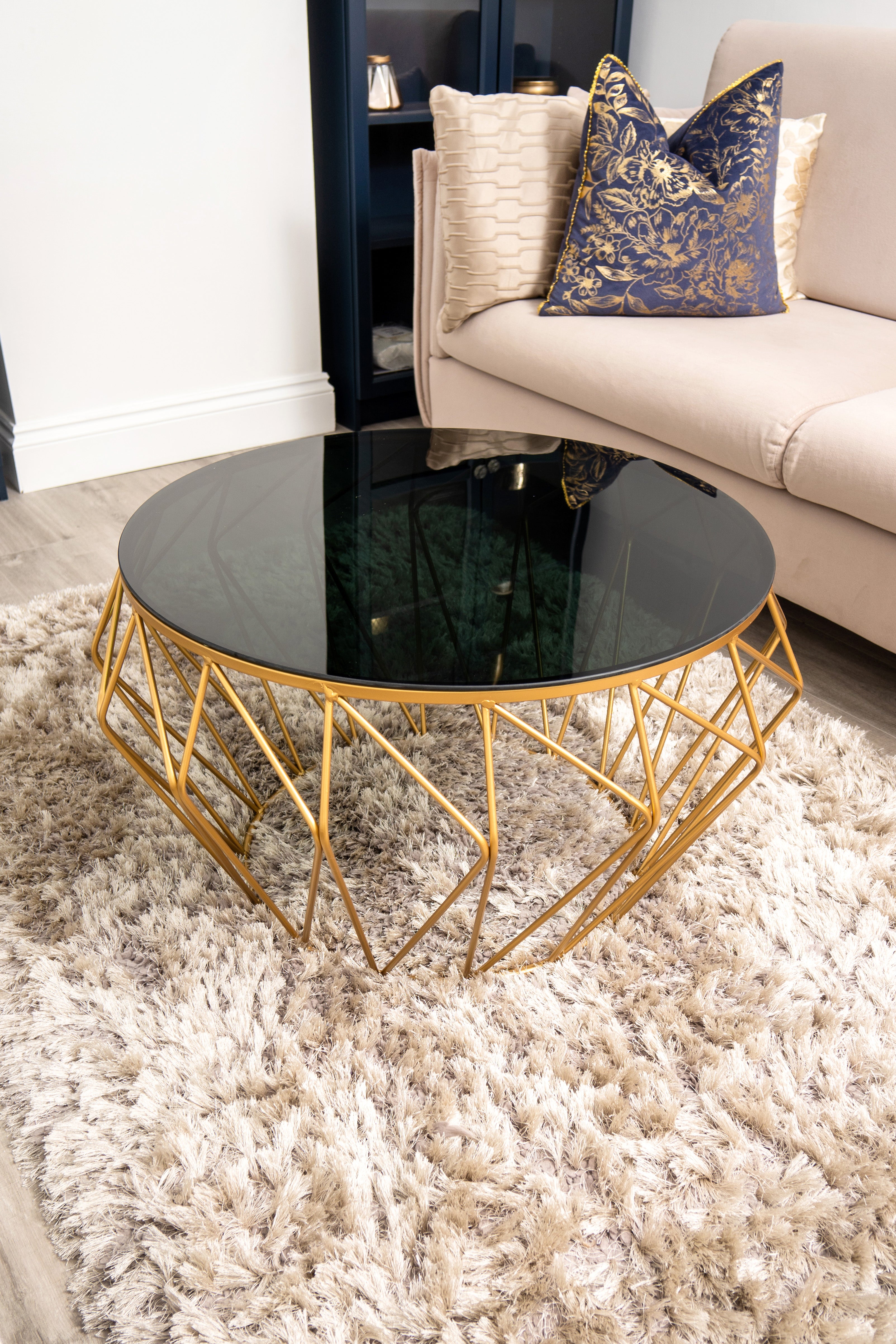 Vienna Black & Gold Metal Round Luxury Coffee Table- Art Deco Venus Collection Ready Assembled