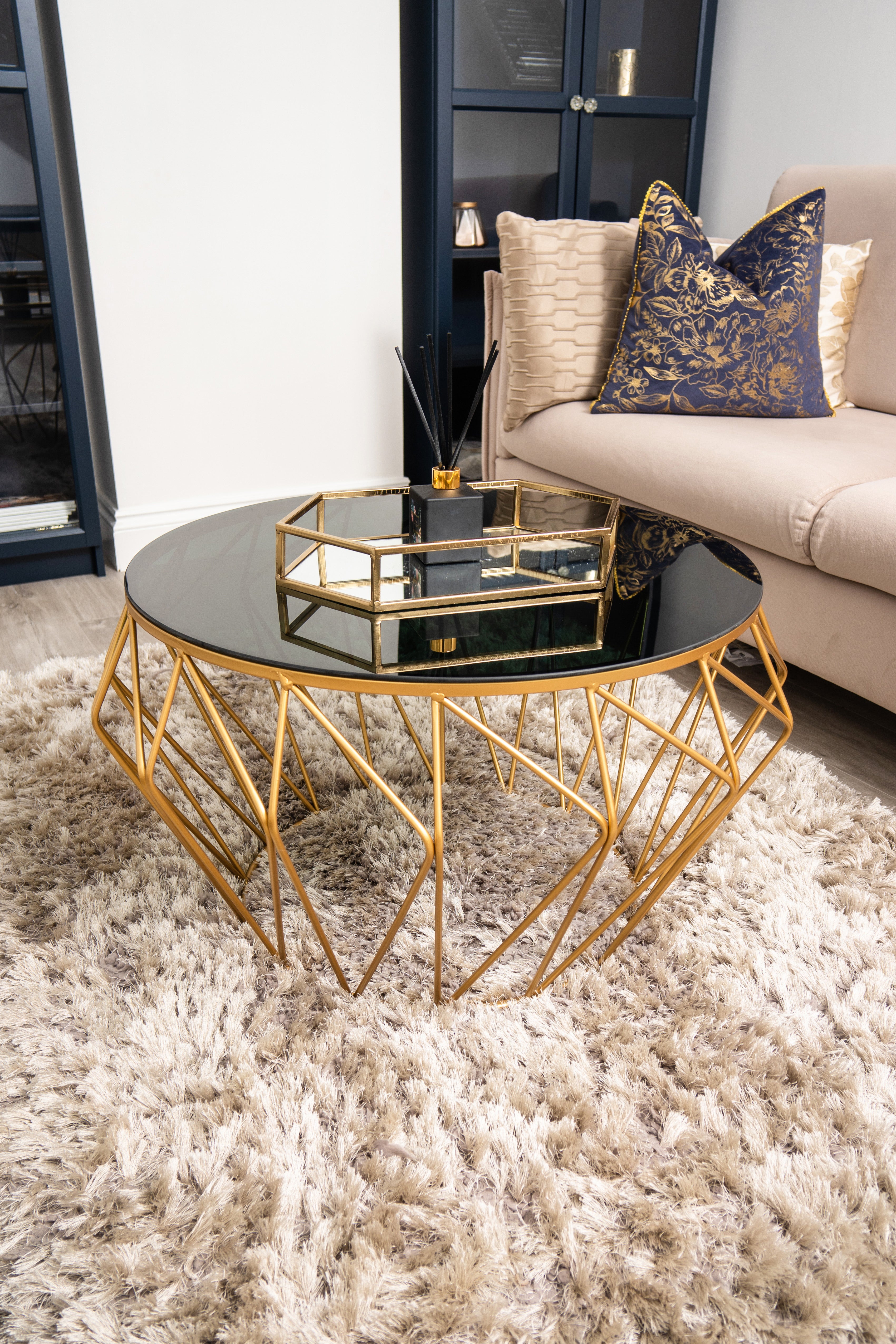 Vienna Black & Gold Metal Round Luxury Coffee Table- Art Deco Venus Collection Ready Assembled