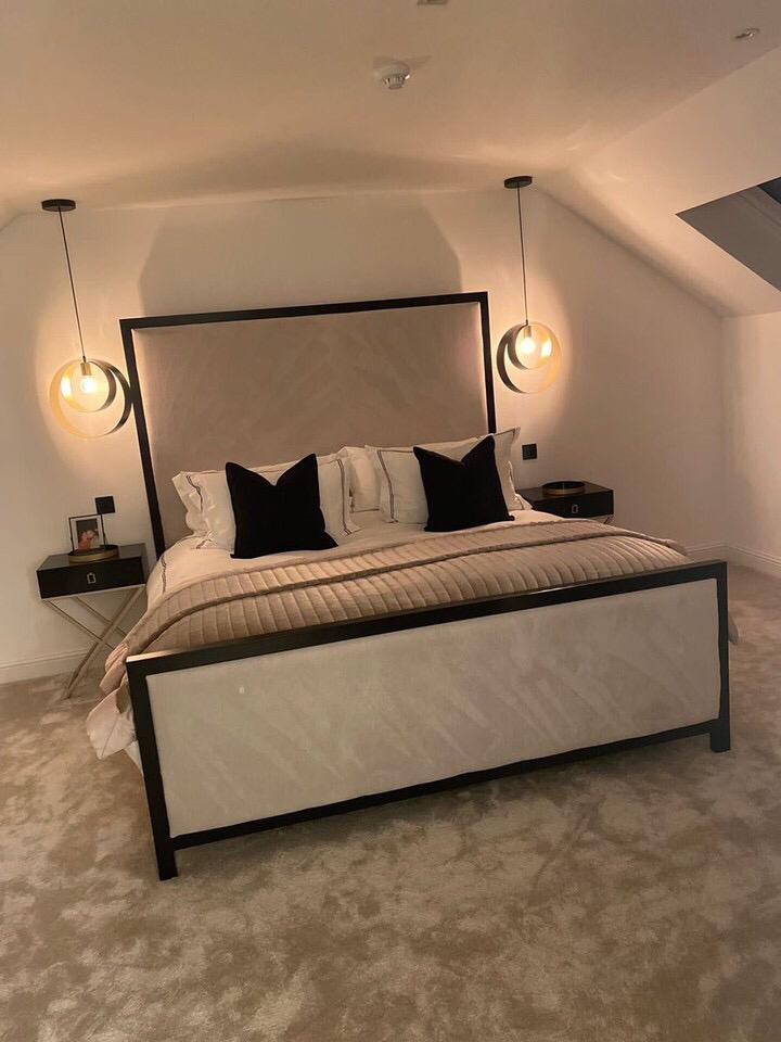 The Bespoke Royal Monochrome Bed With Black Metal Surround- Black & Cream Fully Customisable with Storage Options- Washington Black Border Range