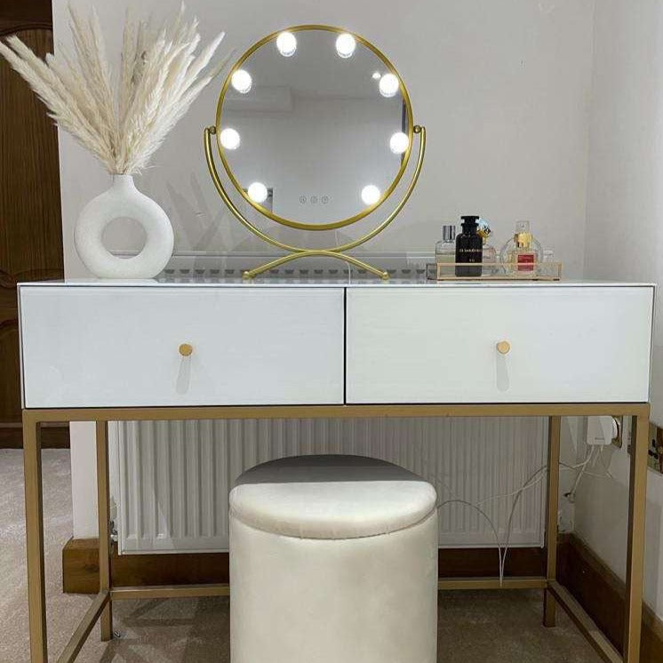 Dubai White & Gold Vanity Dressing Table Set