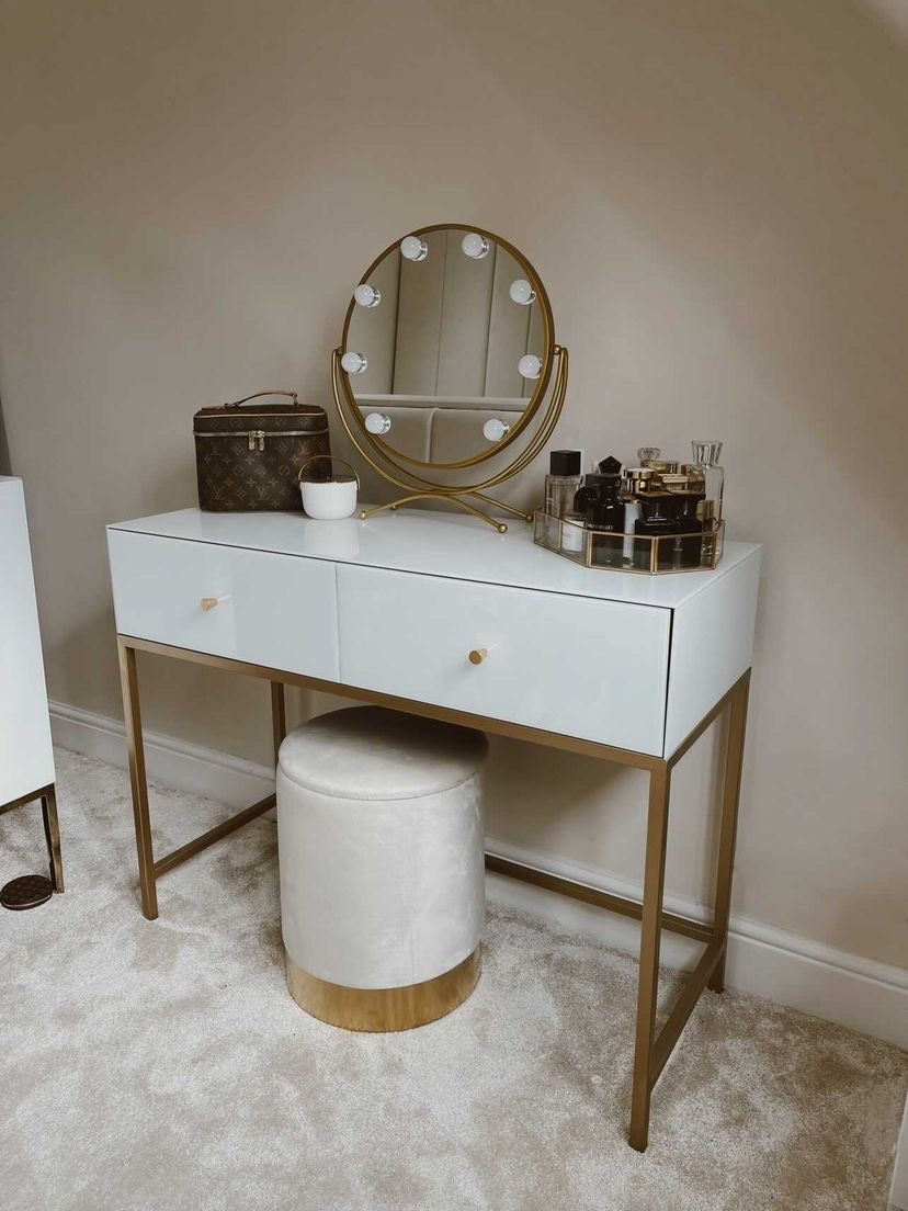 Dubai White & Gold Vanity Dressing Table Set