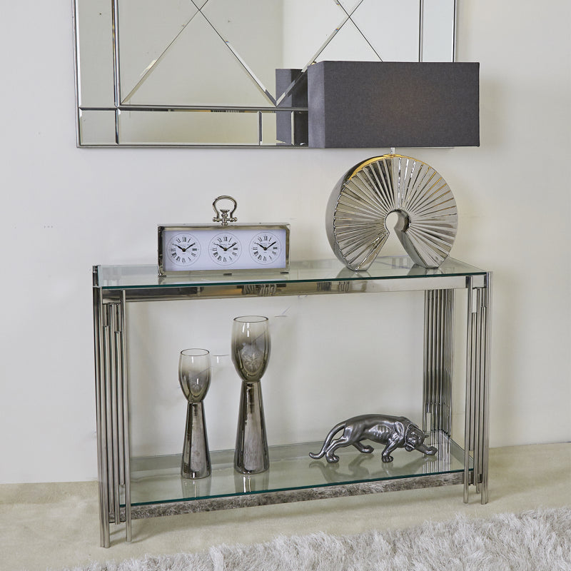 Cohen Steel Tubes and Clear Glass Console Table Chrome