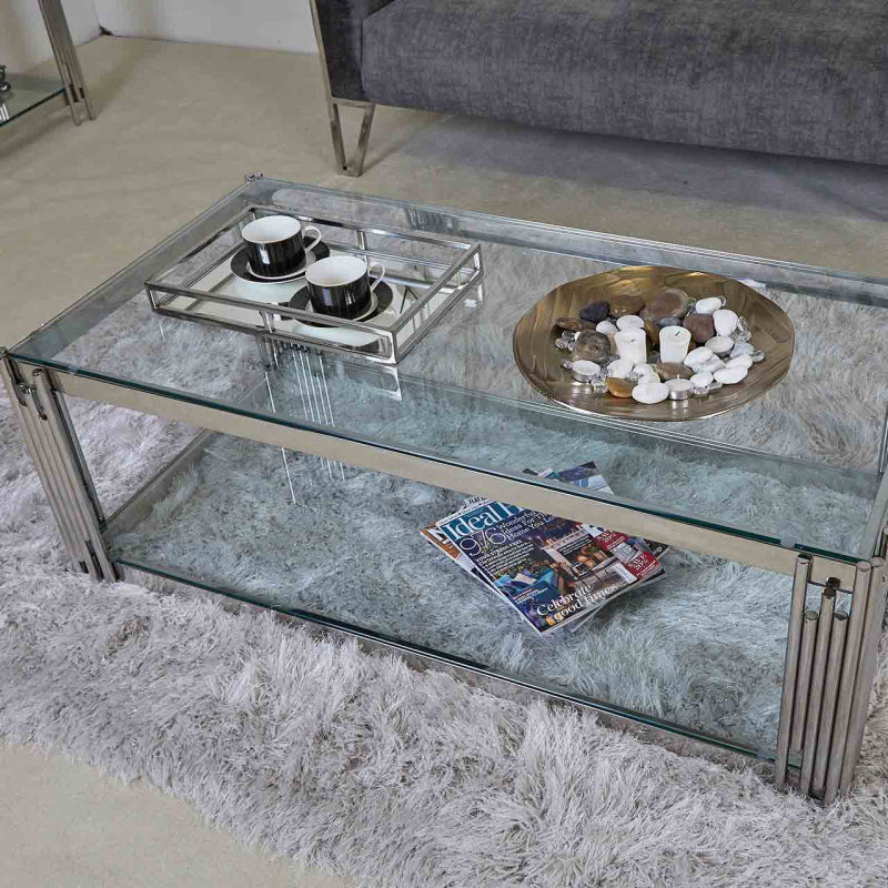 Cohen Steel Tubes and Clear Glass Coffee Table